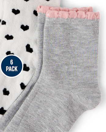 Girls Heart Scalloped Midi Socks 6-Pack