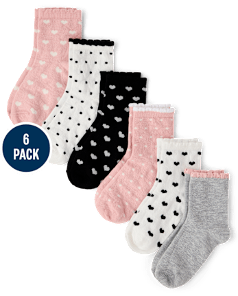 Girls Heart Scalloped Midi Socks 6-Pack