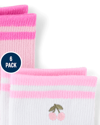 Girls Embroidered Cherry Midi Socks 6-Pack