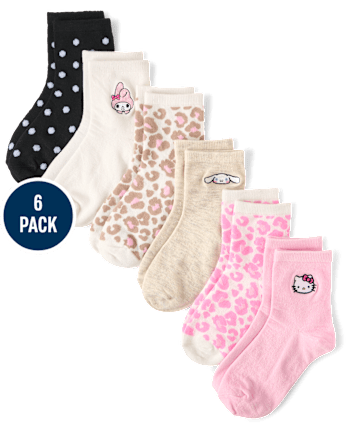 Girls Hello Kitty® Embroidered Midi Socks 6-Pack
