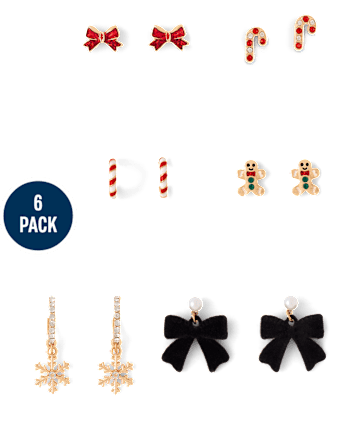 Girls Holiday Earrings 6-Pack - MULTI CLR