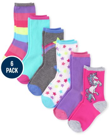 Girls Unicorn Crew Socks 6-Pack