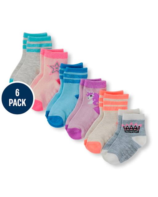 Calcetines de rayas brillantes para niñas pequeñas, paquete de 6
