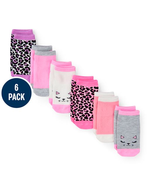 Calcetines tobilleros con estampado de animales para niñas pequeñas, paquete de 6