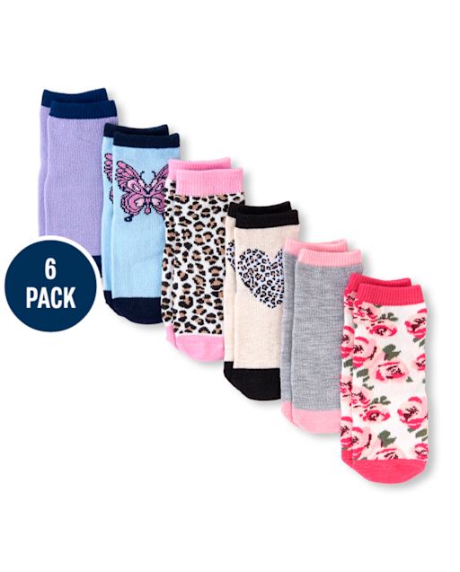 Paquete de 6 calcetines midi de leopardo para niñas pequeñas