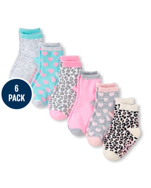 Paquete de 6 calcetines midi de leopardo para niñas pequeñas