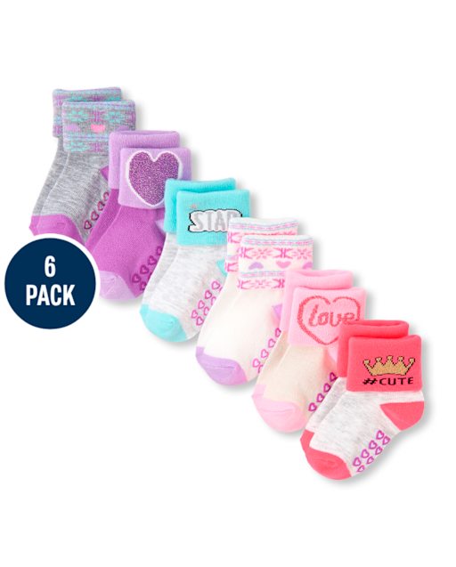 Paquete de 6 calcetines con puños metálicos Love Turn para niñas pequeñas