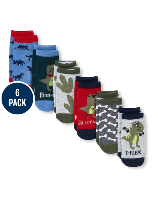 Calcetines tobilleros Dino para niños pequeños, paquete de 6