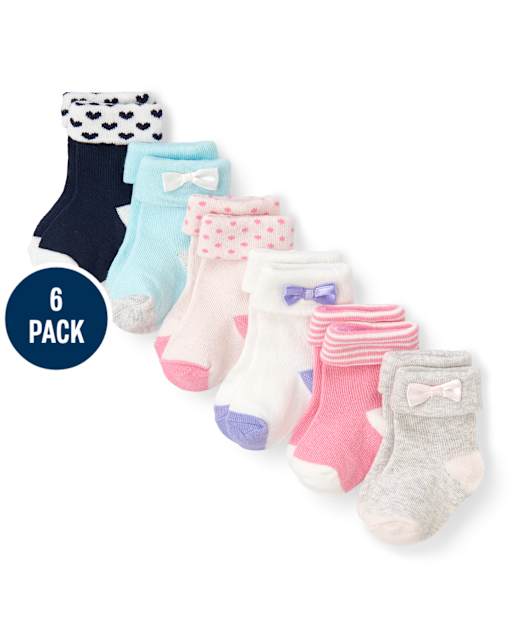 Baby Girls Bow Turn Cuff Socks 6-Pack