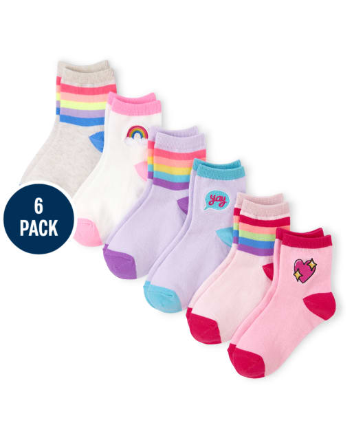 Girls Rainbow Patch Midi Socks 6-Pack