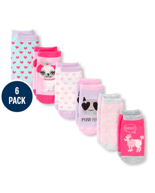 Paquete de 6 calcetines tobilleros para cachorros para niñas pequeñas