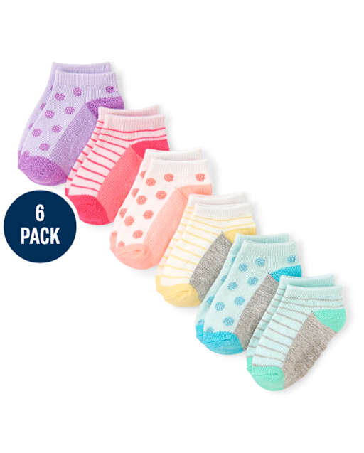 Calcetines tobilleros con lunares metálicos para niñas pequeñas, paquete de 6