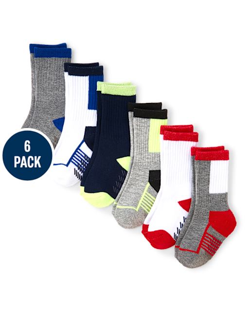 Calcetines deportivos acolchados con bloques de color para niños pequeños, paquete de 6