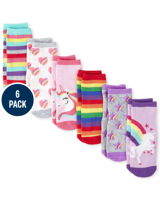 Paquete de 6 calcetines midi con unicornio arcoíris para niñas pequeñas