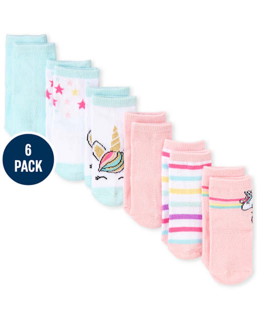 Baby Girls Glitter Rainbow Unicorn Crew Socks 6-Pack