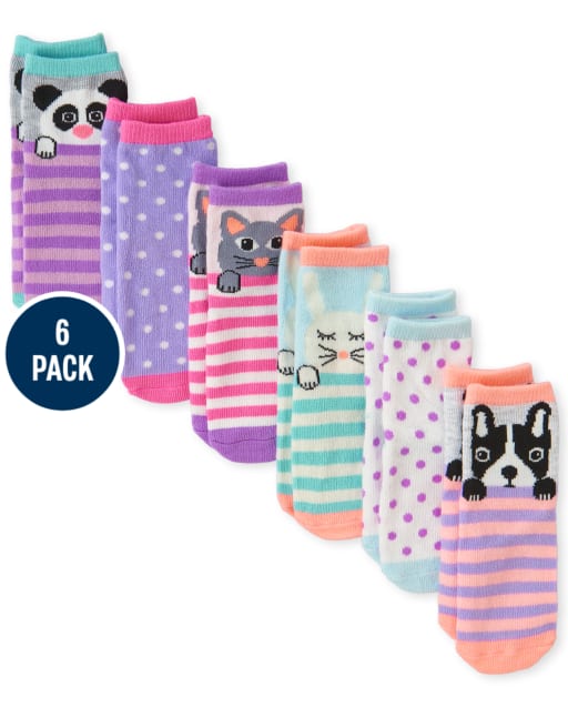 Baby And Toddler Girls Animal Midi Socks 6-Pack