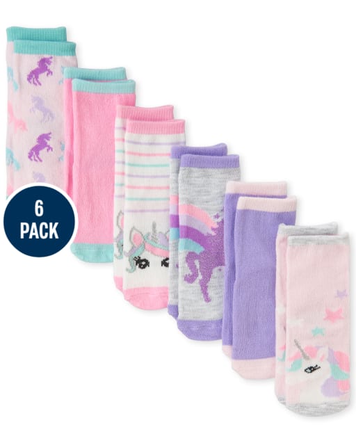 Paquete de 6 calcetines midi con diseño de unicornio para bebés y niñas pequeñas