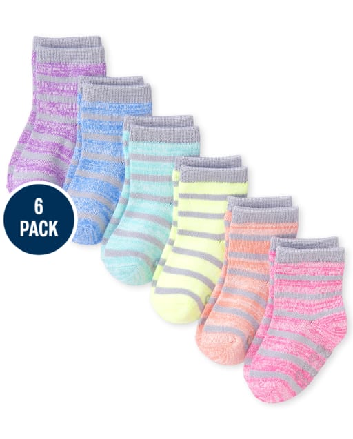 Calcetines midi súper suaves a rayas para niñas pequeñas, paquete de 6