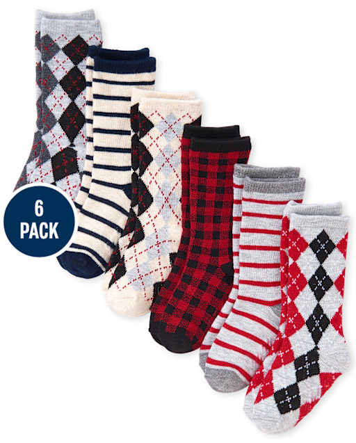 Paquete de 6 calcetines redondos Argyle para niños pequeños