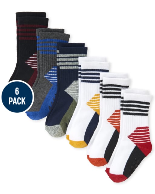 Baby And Toddler Boys Striped Cushioned Crew Socks 6-Pack