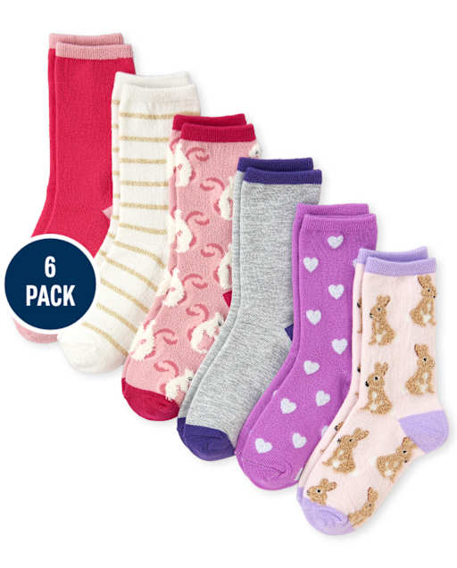 Paquete de 6 calcetines deportivos con estampado de animales y purpurina para niñas