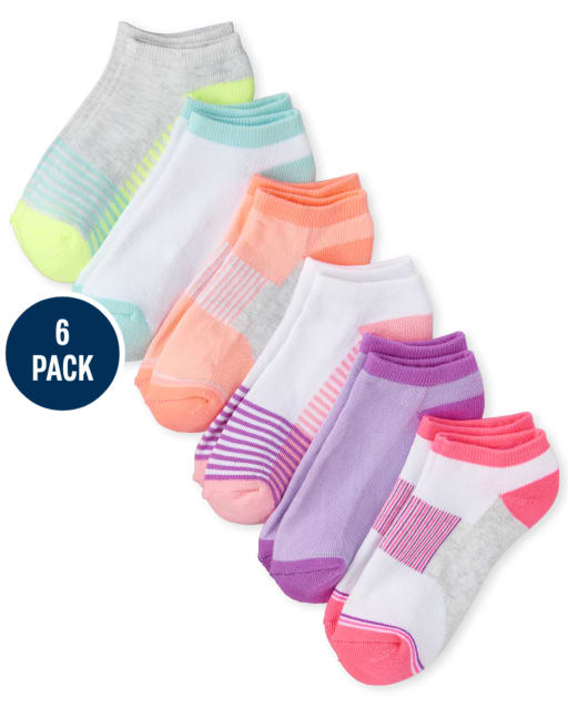 Girls Athletic Striped Ankle Socks 6-Pack