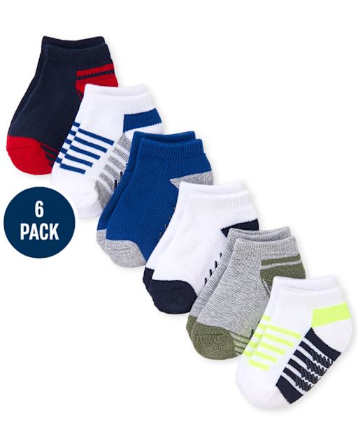 Calcetines tobilleros acolchados a rayas para niños pequeños, paquete de 6