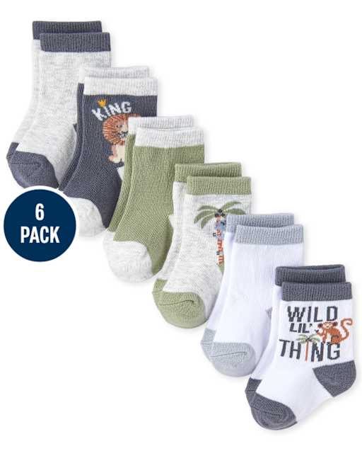 Lot de 6 chaussettes mi-longues motif animaux bébé garçon
