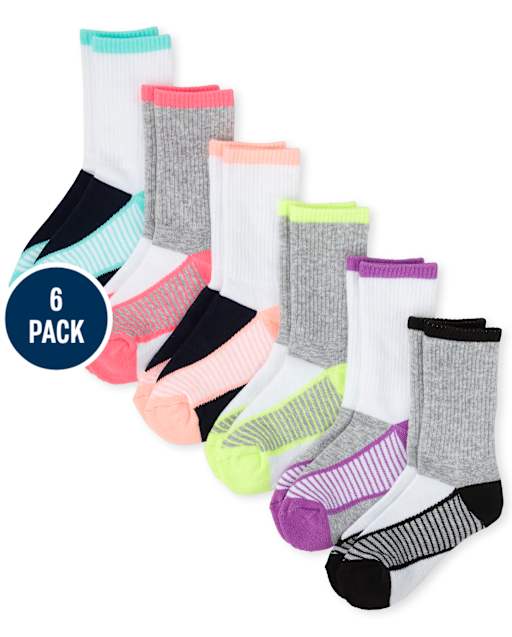Girls Athletic Crew Socks 6-Pack