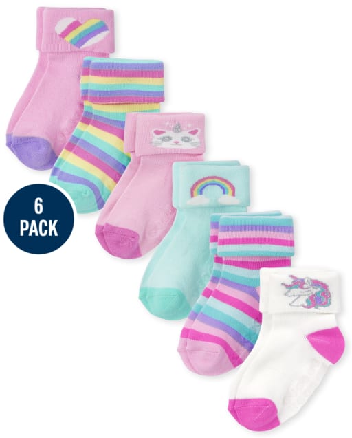 Toddler Girls Rainbow Turn Cuff Socks 6-Pack