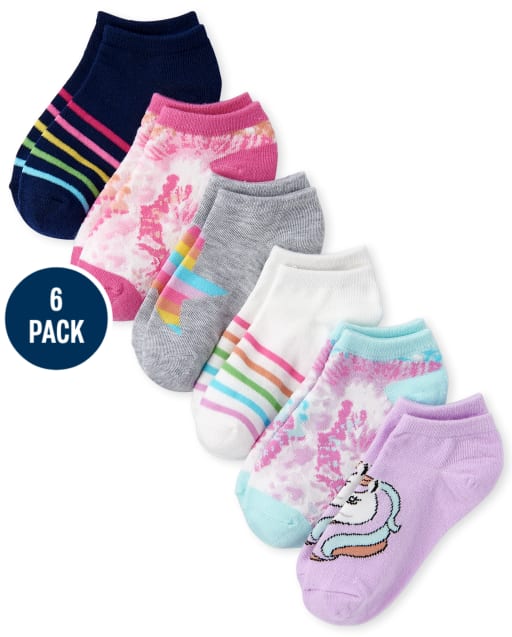 Calcetines tobilleros con diseño de unicornio y arcoíris para niñas, paquete de 6