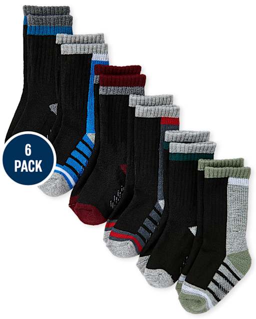 Toddler Boys Colorblock Cushioned Crew Socks 6-Pack