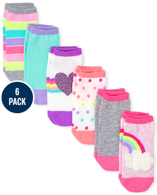 Calcetines tobilleros con forma de corazón arcoíris para niña, paquete de 6