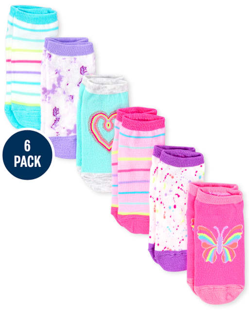 Girls Rainbow Butterfly Ankle Socks 6-Pack