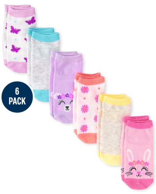 Paquete de 6 calcetines tobilleros Critter para niñas pequeñas