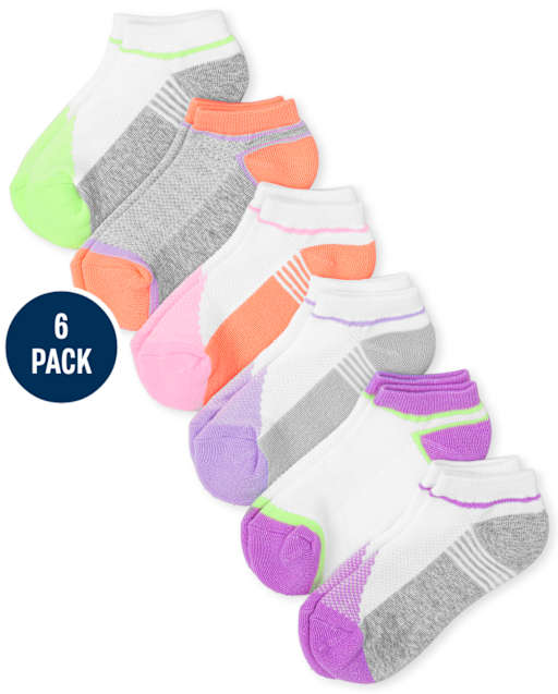 Calcetines tobilleros de malla acolchados con bloques de color para niñas, paquete de 6
