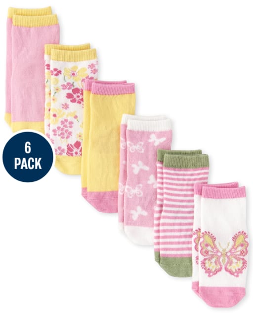 Paquete de 6 calcetines midi con mariposas para niñas pequeñas
