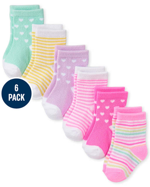 Baby Girls Striped Heart Midi Socks 6-Pack