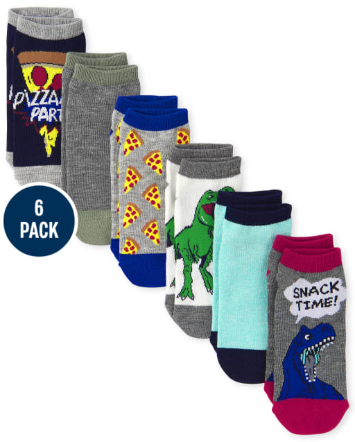 Boys Dino Pizza Ankle Socks 6-Pack