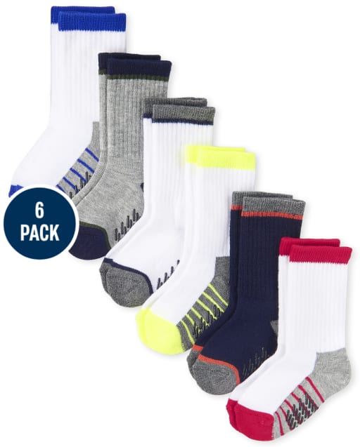 Toddler Boys Striped Cushioned Crew Socks 6-Pack