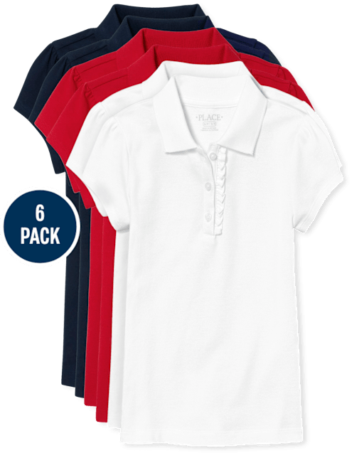 Girls Uniform Ruffle Pique Polo 6-Pack