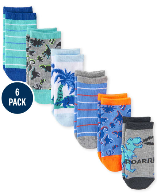 Toddler Boys Dino Ankle Socks 6-Pack