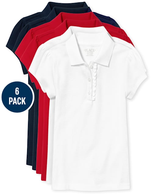 Girls Uniform Ruffle Pique Polo 6-Pack - Plus