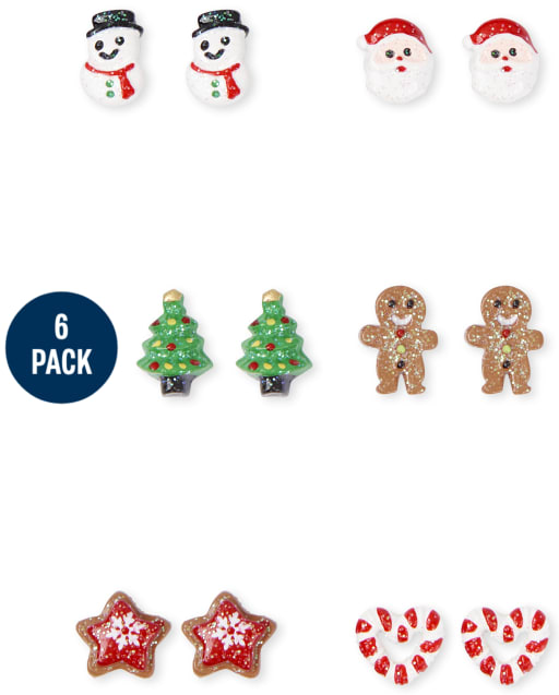 Pendientes navideños para niñas, paquete de 6