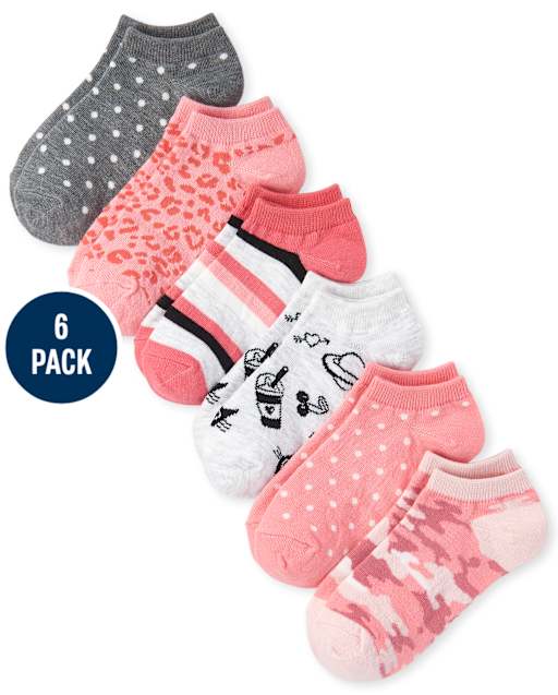 Pack de 6 pares de calcetines tobilleros estampados para niñas