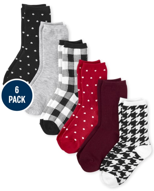 Girls Buffalo Plaid Crew Socks 6-Pack