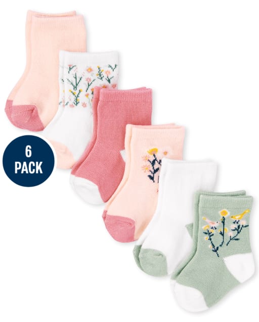 Calcetines midi de flores para bebé niña, paquete de 6
