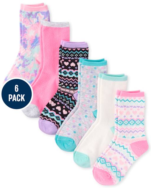 Girls Fairisle Crew Socks 6-Pack