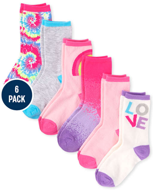Paquete de 6 calcetines deportivos con efecto tie-dye para niñas