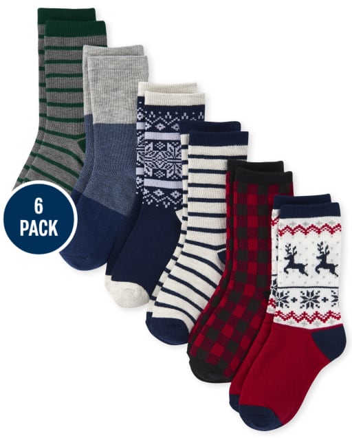 Boys Buffalo Plaid Crew Socks 6-Pack